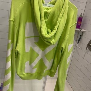 Off-white lime green cropped hoodie